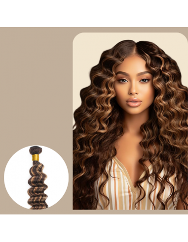 Tissage Vierge Cabelo Humano Ondas Profundas 7A Chatain Méché Blond P4/27 100 Gr offre 