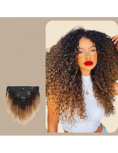 Afro Krullend Ombre Bruin Chocolade Blond Clip-In Extensions Kit 120 gr En savoir plus