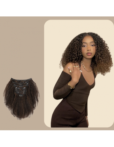 Afro krullend Chocolade 120g Clip-In Extensions Kit de technologie