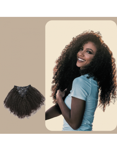 Afro krullend bruin 120g Clip-In Extensions Kit en linge