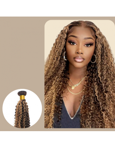 Weven Virgin Haar Human Hair Kinky Curly 7A Chatain Méché Blond P4/27 100 Gr 2024