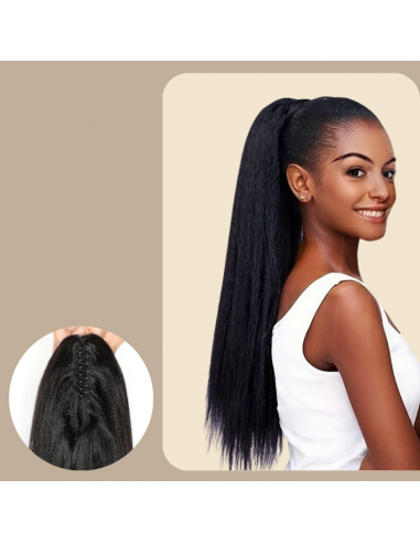 Rabo-de-cavalo castanho-escuro natural com mola para cabelo Yaki liso outlet