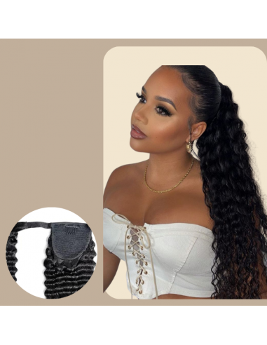 Rabo de cavalo castanho escuro Magic Ribbon Cabelo Remy Deep Wave 50-70% off 